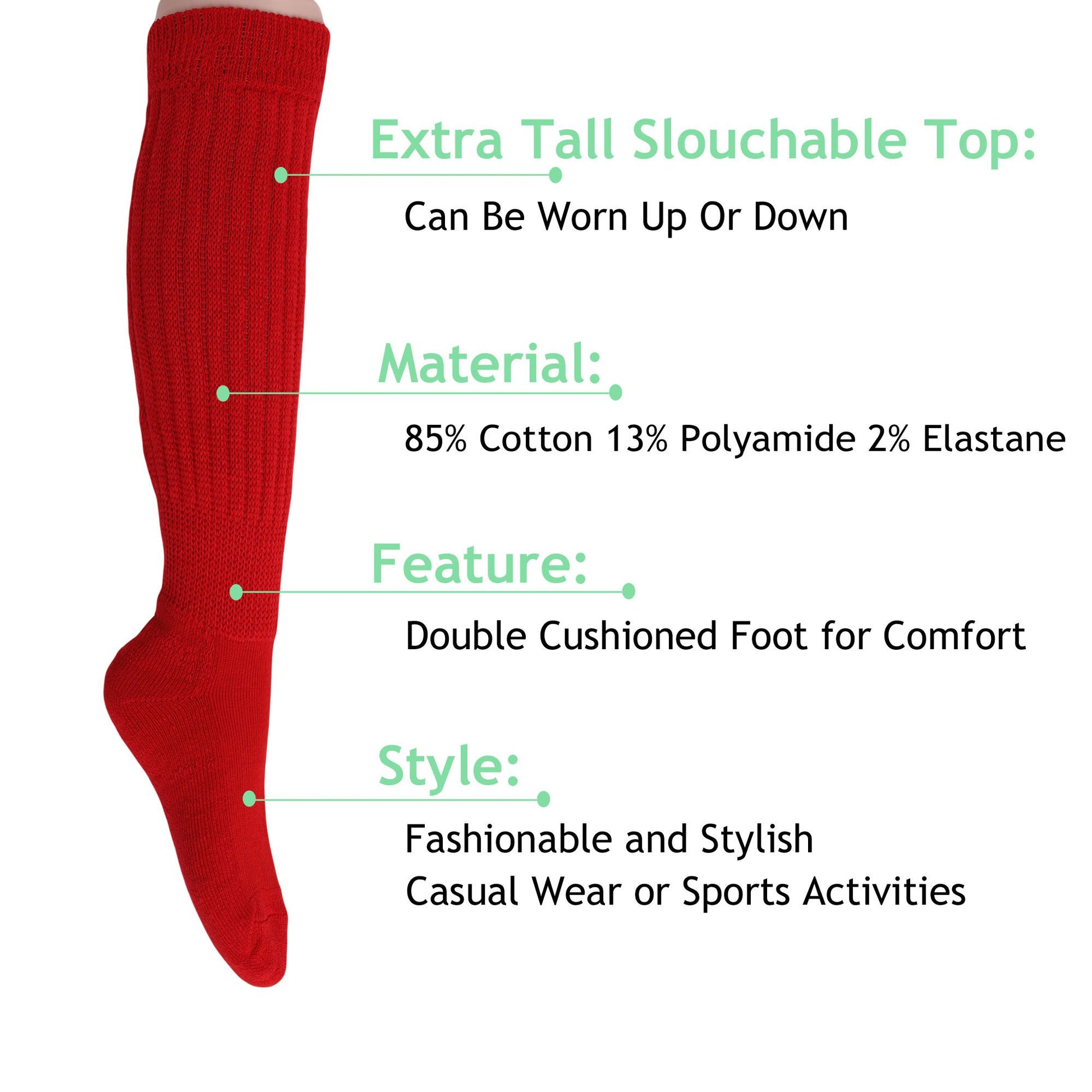 Slouch Socks for Women Extra Long Heavy Slouchy Scrunch Cotton Socks 1 Pair Shoe Size 5 to 10