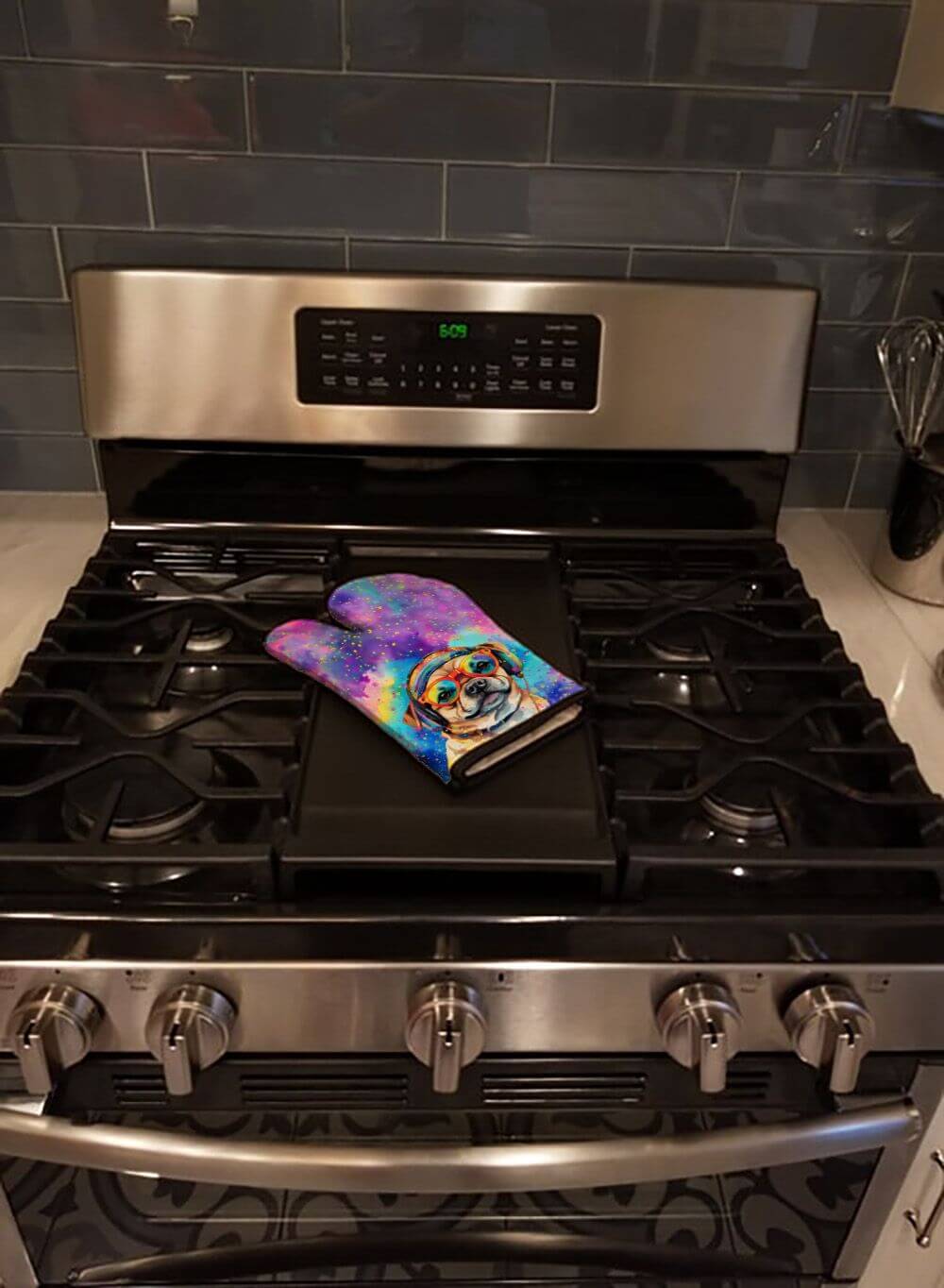 Pug Hippie Dawg Oven Mitt Heat Resistant Thick Oven Mitt for Hot Pans and Oven, Kitchen Mitt Protect Hands, Cooking Baking Glove