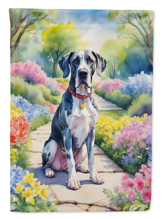 Great Dane Spring Path House Flag Large Porch Sleeve Pole Decorative Outside Yard Banner Artwork Wall Hanging, Polyester, House Size, Multicolor