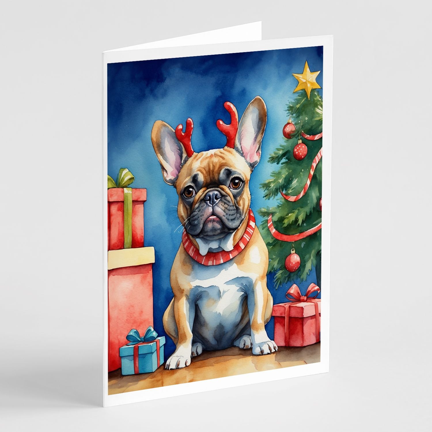 French Bulldog Christmas Reindeer Greeting Cards Pack of 8 Blank Cards with Envelopes Whimsical A7 Size 5x7 Blank Note Cards