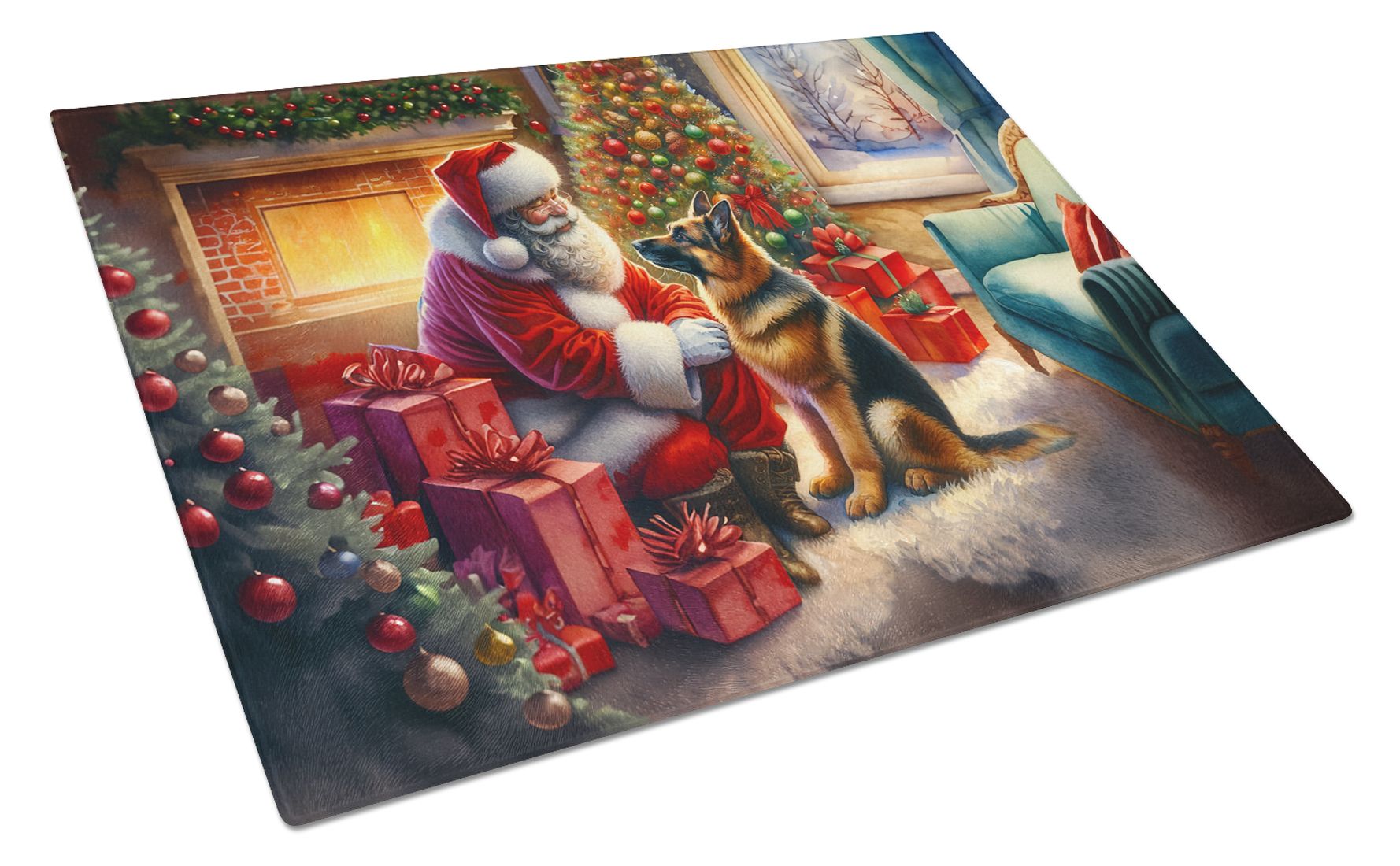 NEW German Shepherd and Santa Claus Glass Cutting Board Decorative Tempered Glass Kitchen Cutting and Serving Board Large Size Chopping Board