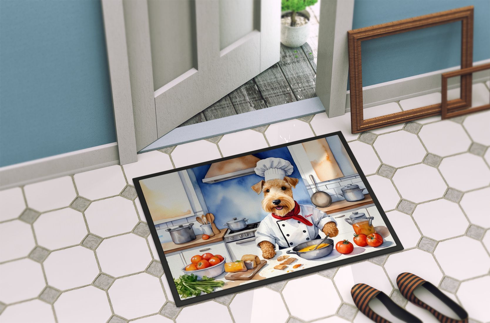 Lakeland Terrier The Chef Doormat Front Door Mat Indoor Outdoor Rugs for Entryway, Non Slip Washable Low Pile, 24H X 36W