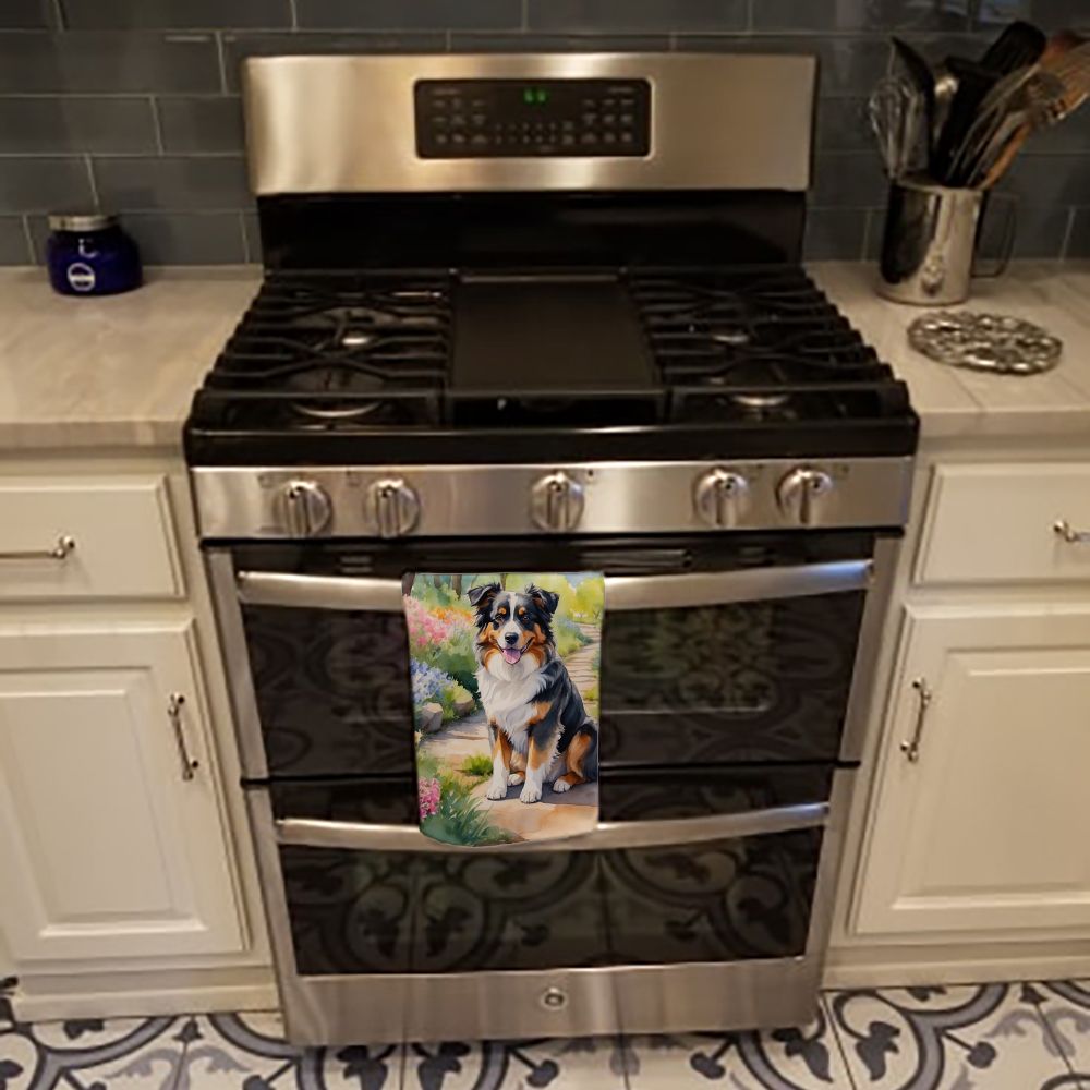 Australian Shepherd Spring Garden Kitchen Towel Dish Cloths Guest Hand Towel Decorative Bathroom Towel for Face,Tea, Dishcloth, Kitchen and Bath