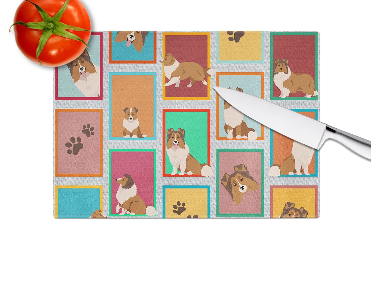 NEW Lots of Sheltie Glass Cutting Board Decorative Tempered Glass Kitchen Cutting and Serving Board Large Size Chopping Board