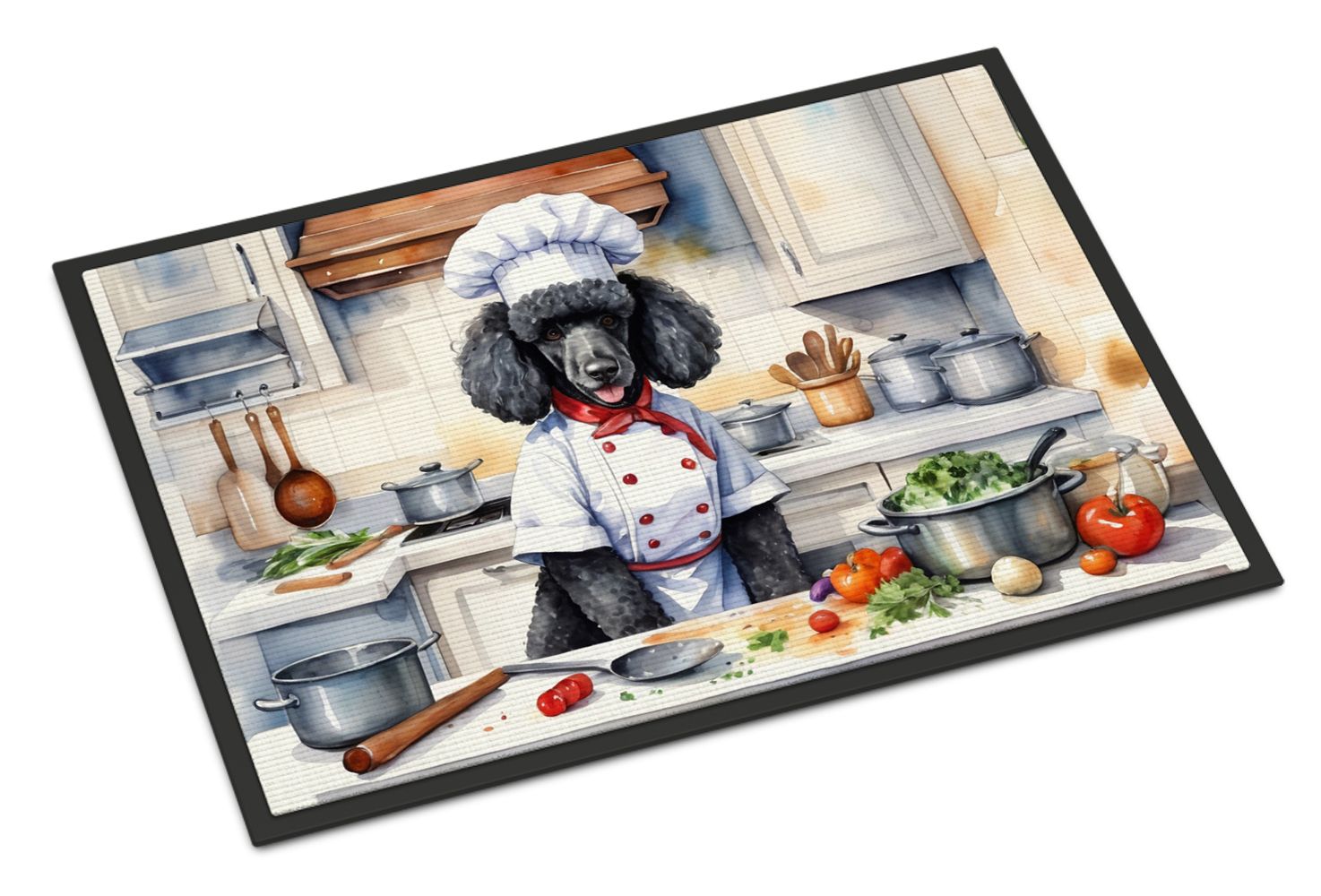 Black Poodle The Chef Doormat Front Door Mat Indoor Outdoor Rugs for Entryway, Non Slip Washable Low Pile, 24H X 36W