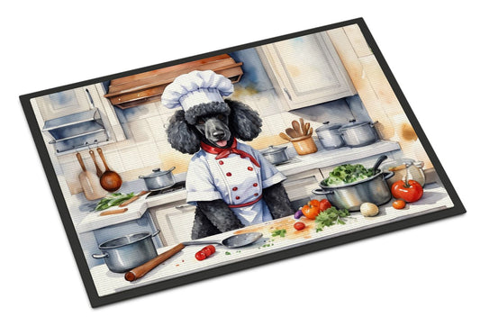 Black Poodle The Chef Doormat Front Door Mat Indoor Outdoor Rugs for Entryway, Non Slip Washable Low Pile, 24H X 36W