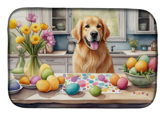 Decorating Easter Golden Retriever Dish Drying Mat Absorbent Dish Drying Mat Pad for Kitchen Counter Dish Drainer Mat for Countertop, 14 x 21", Multicolor