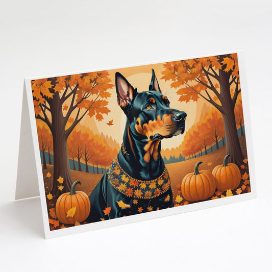 Doberman Pinscher Fall Greeting Cards Pack of 8 Blank Cards with Envelopes Whimsical A7 Size 5x7 Blank Note Cards