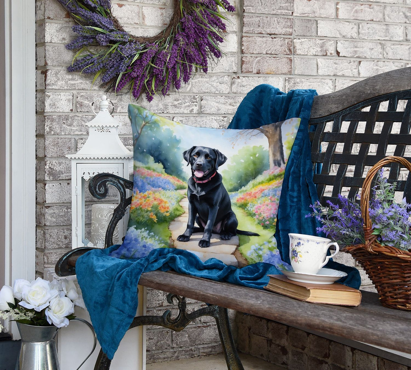 Labrador Retriever Spring Path Throw Pillow Machine Washable, Indoor Outdoor Decorative Pillow for Couch, Bed or Patio, 18Hx18W