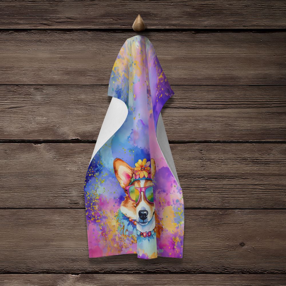 Corgi Hippie Dawg Kitchen Towel Dish Cloths Guest Hand Towel Decorative Bathroom Towel for Face,Tea, Dishcloth, Kitchen and Bath