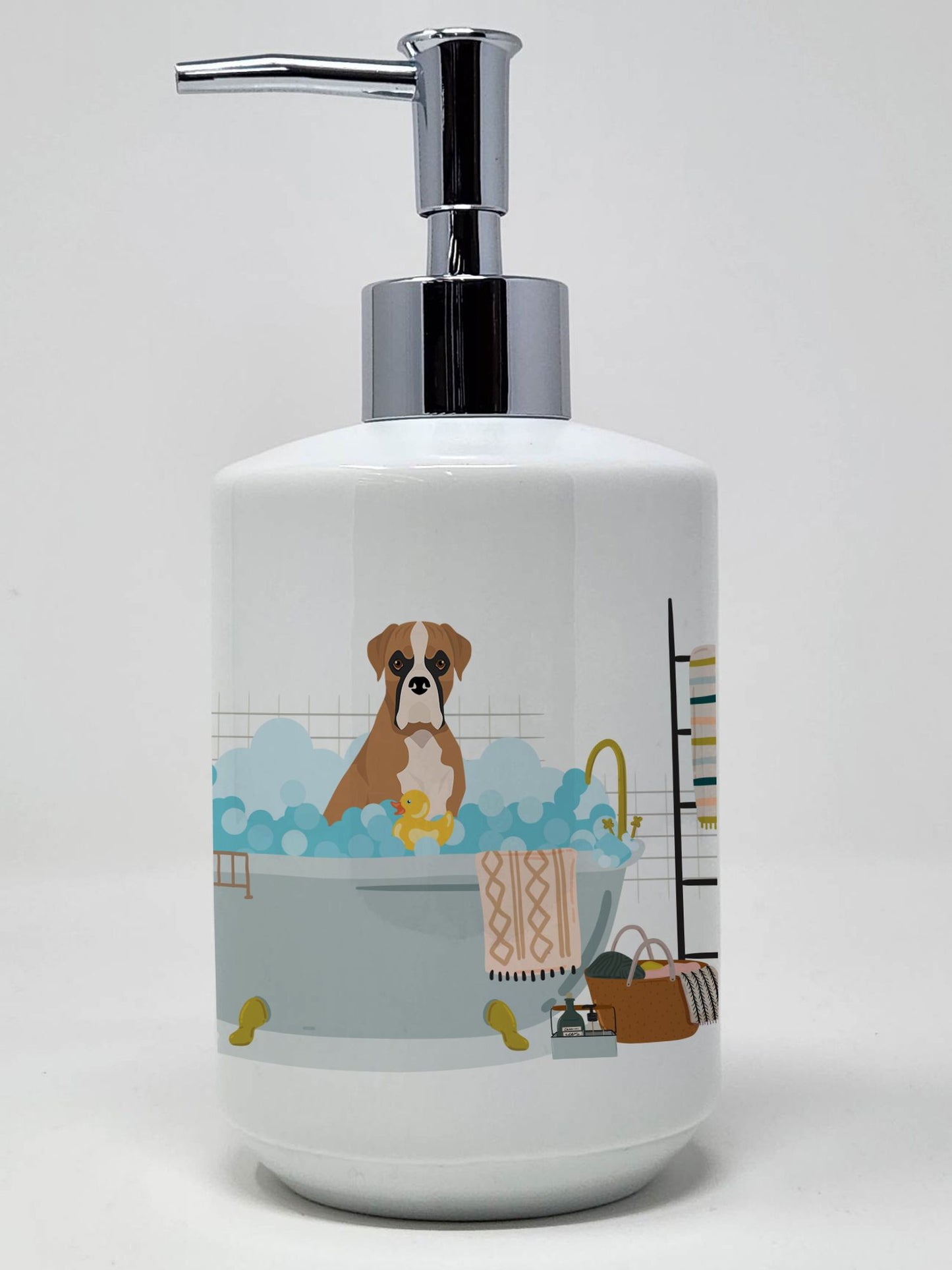 Natural Eared Fawn Boxer Ceramic Soap Dispenser Hand Soap Dispenser Pump Bottles for Bathroom Kitchen, Empty Refillable Liquid Soap Container