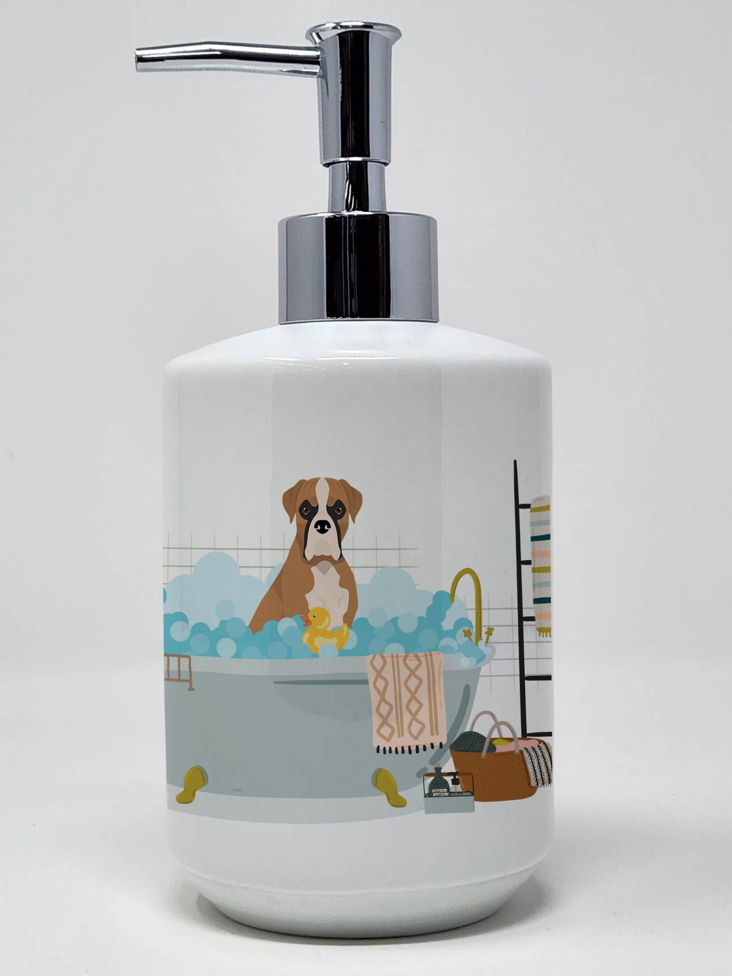 Natural Eared Fawn Boxer Ceramic Soap Dispenser Hand Soap Dispenser Pump Bottles for Bathroom Kitchen, Empty Refillable Liquid Soap Container