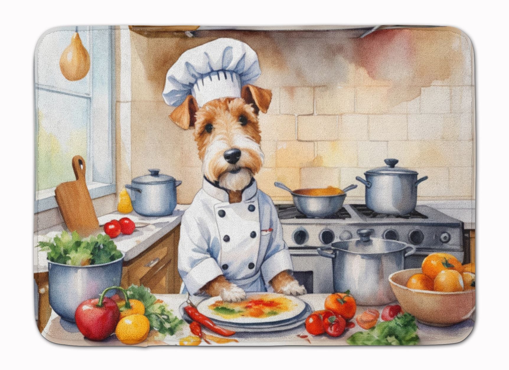 Fox Terrier The Chef Memory Foam Kitchen Mat Machine Washable Anti-Fatigue Mat Cushion Comfort Bath Mat or Kitchen Rug