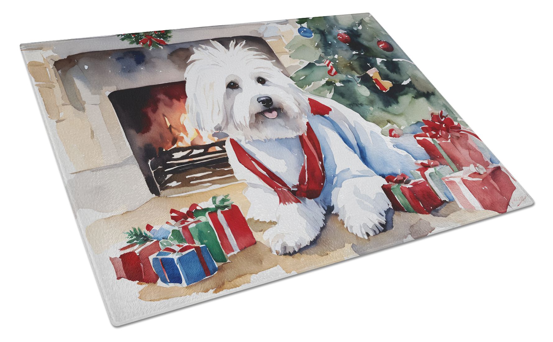 NEW Coton De Tulear Cozy Christmas Glass Cutting Board Decorative Tempered Glass Kitchen Cutting and Serving Board Large Size Chopping Board