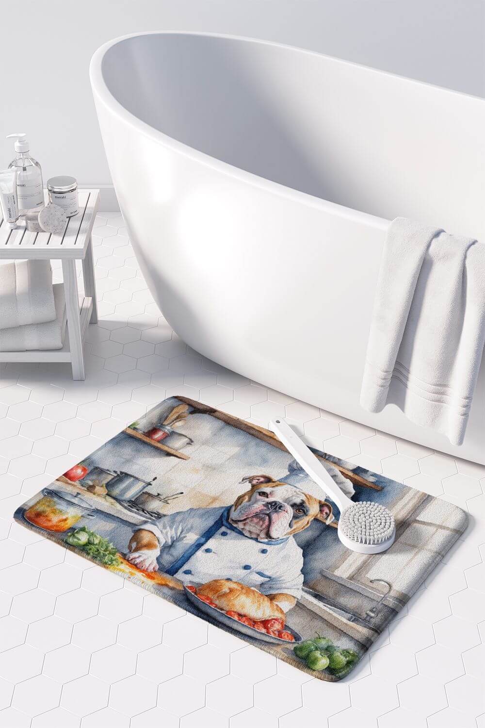 American Bulldog The Chef Memory Foam Kitchen Mat Machine Washable Anti-Fatigue Mat Cushion Comfort Bath Mat or Kitchen Rug