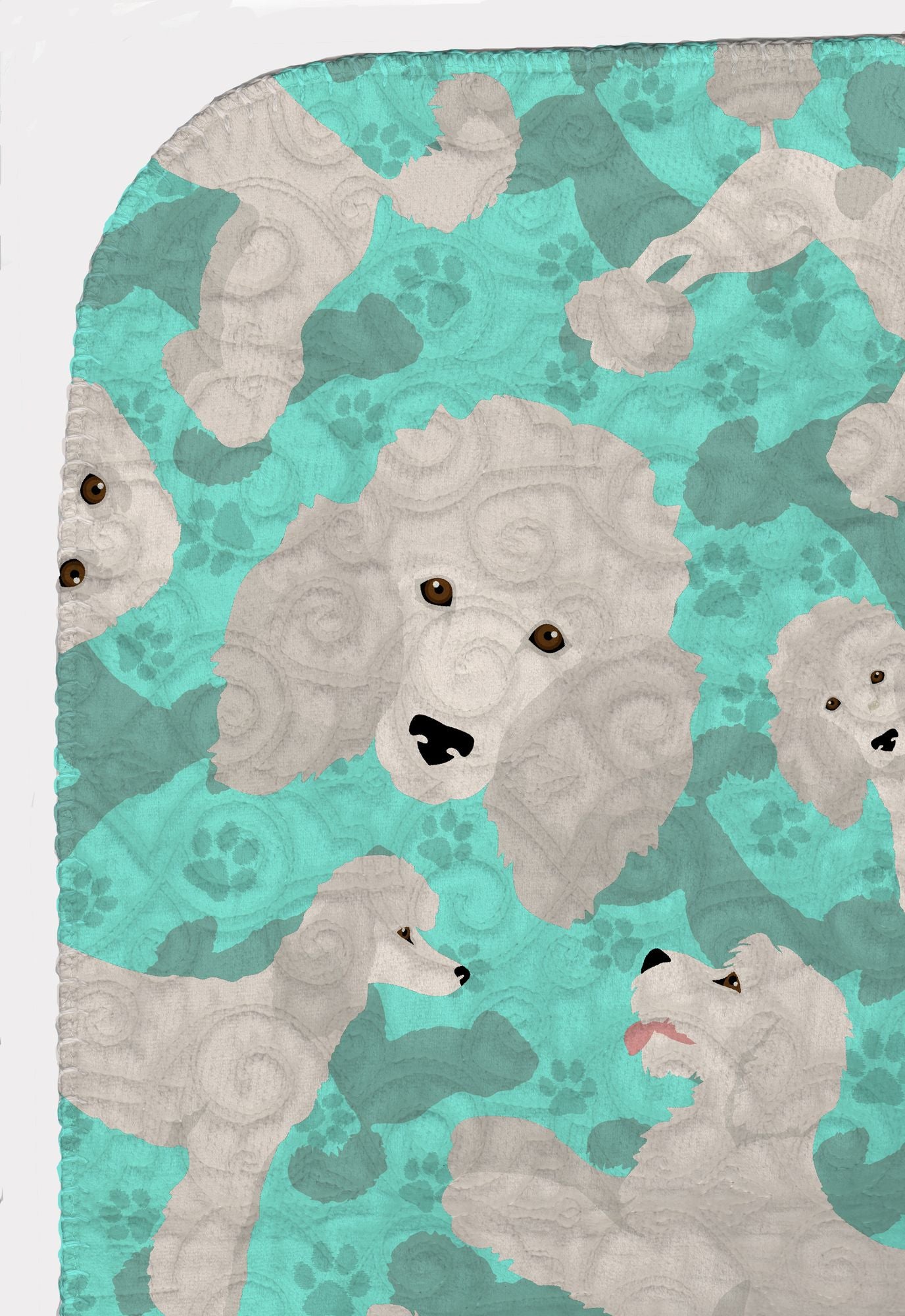White Standard Poodle Quilted Blanket 50x60 Artwork Pattern Quilted Throw Blanket for Bed, Couch, Sofa, Soft and Lightweight
