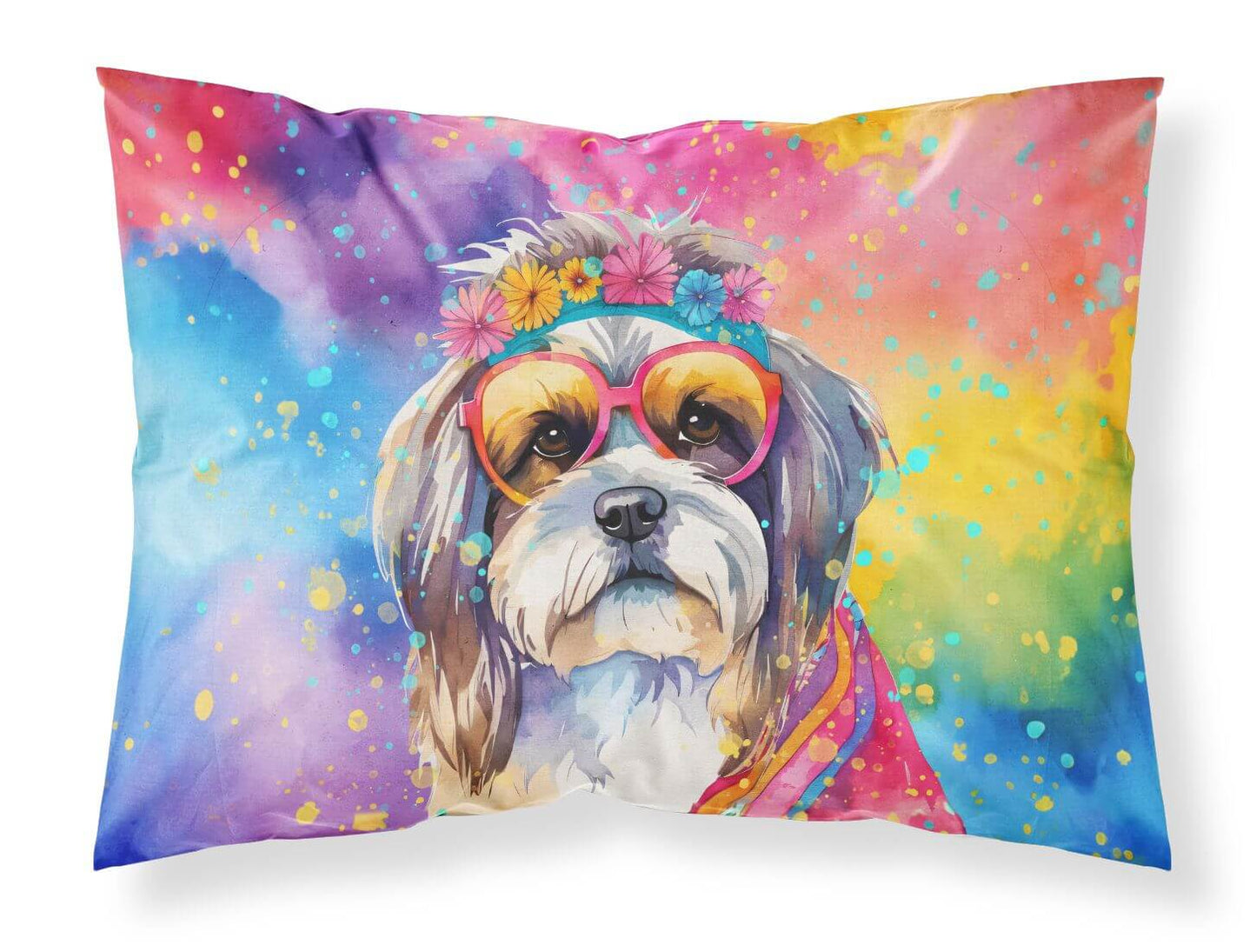 Shih Tzu Hippie Dawg Standard Pillowcase Lightweight Super Soft Easy Care Decorative Artwork Pillowcase, Standard