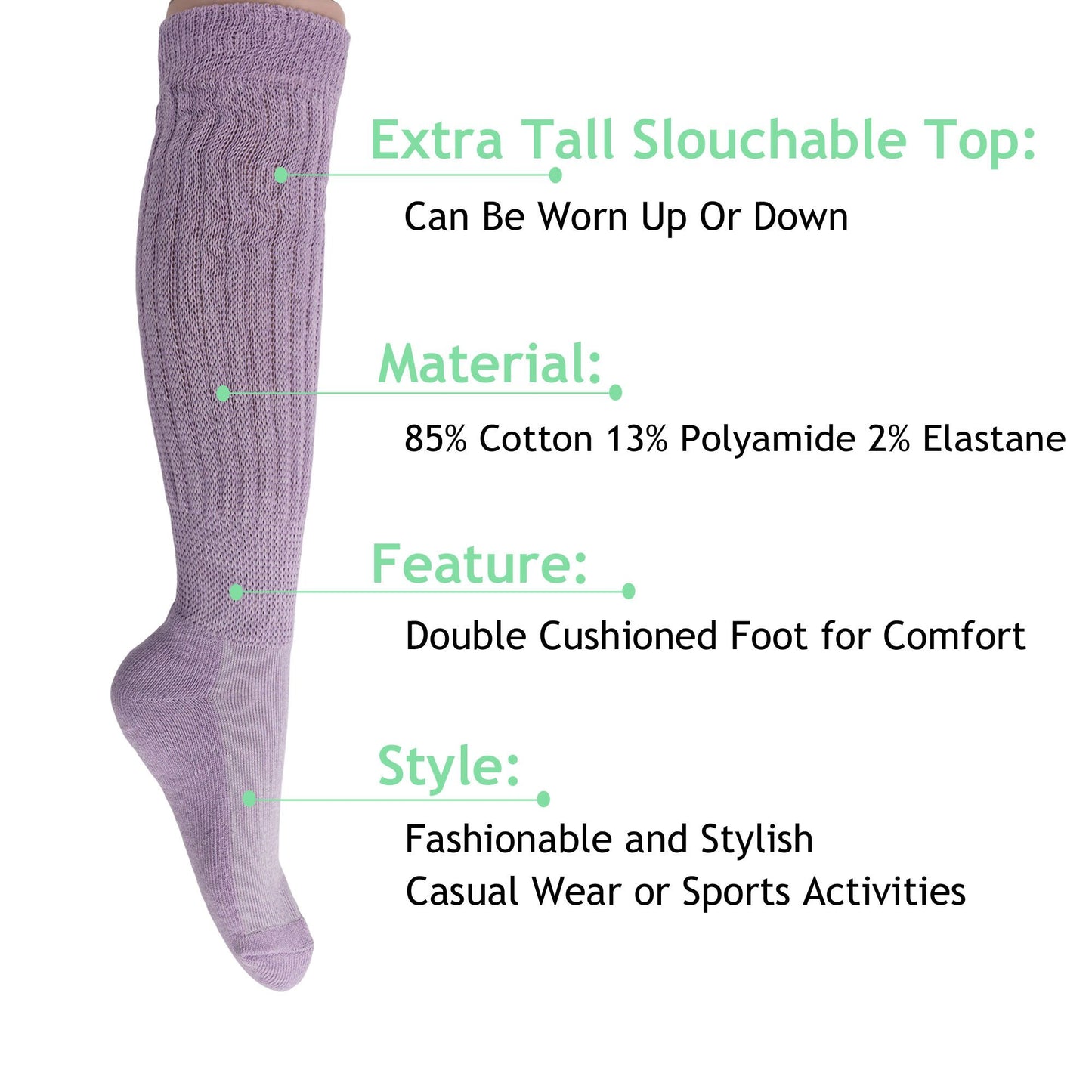 Slouch Socks for Women Extra Long Heavy Slouchy Scrunch Cotton Socks 1 Pair Shoe Size 5 to 10