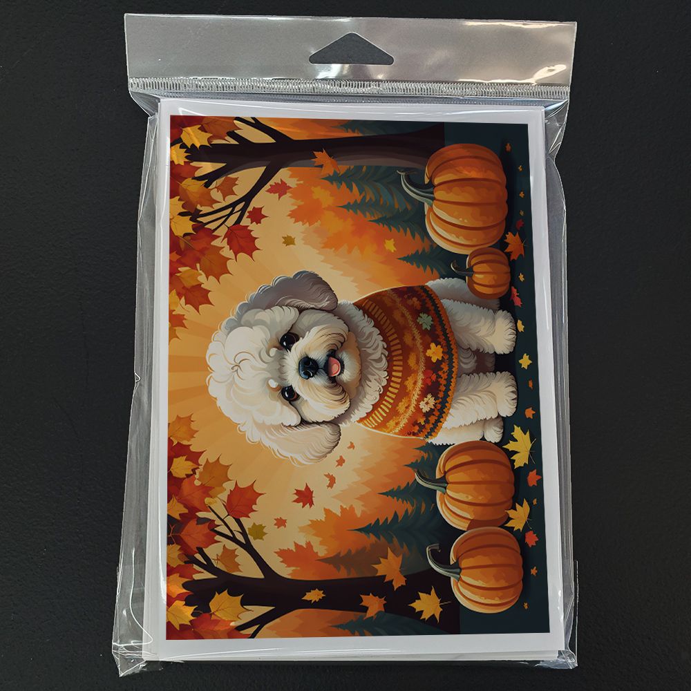 Bichon Frise Fall Greeting Cards Pack of 8 Blank Cards with Envelopes Whimsical A7 Size 5x7 Blank Note Cards