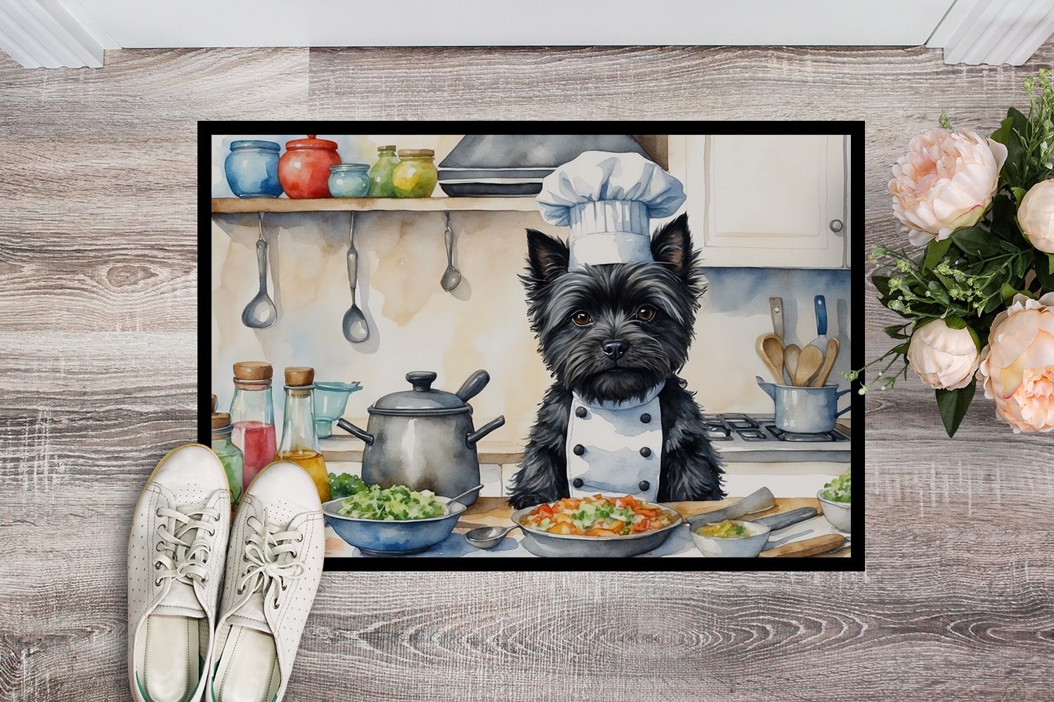 Cairn Terrier The Chef Doormat Front Door Mat Indoor Outdoor Rugs for Entryway, Non Slip Washable Low Pile, 24H X 36W
