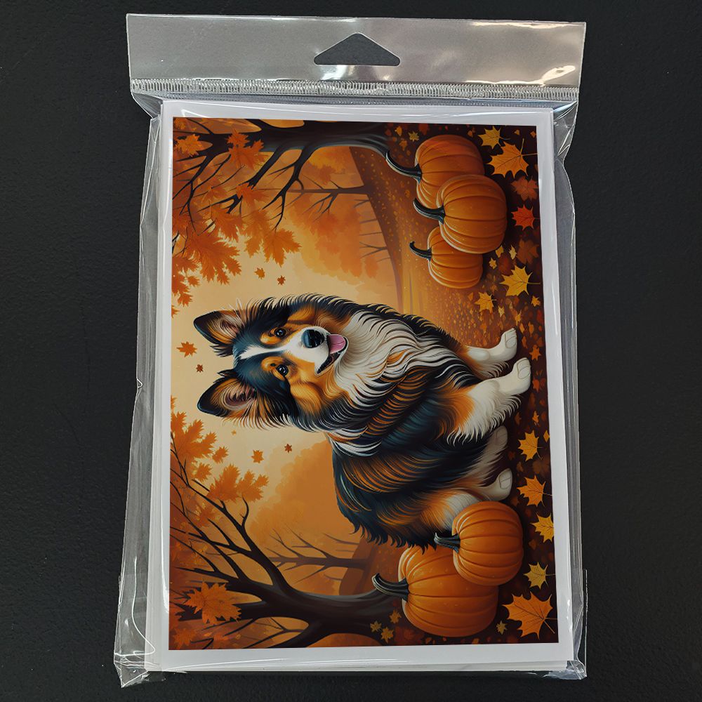 Sheltie Fall Greeting Cards Pack of 8 Blank Cards with Envelopes Whimsical A7 Size 5x7 Blank Note Cards