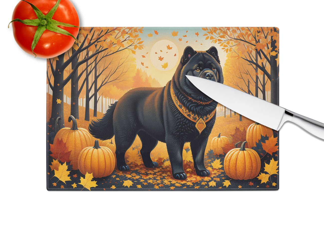 NEW Black Chow Chow Fall Glass Cutting Board Decorative Tempered Glass Kitchen Cutting and Serving Board Large Size Chopping Board