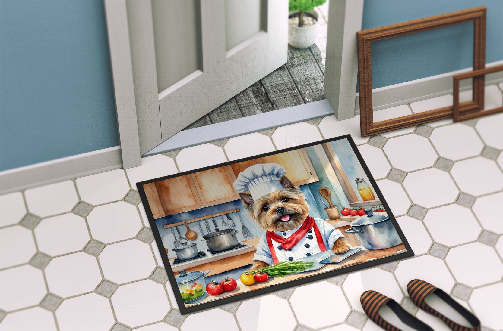 Cairn Terrier The Chef Doormat Front Door Mat Indoor Outdoor Rugs for Entryway, Non Slip Washable Low Pile, 24H X 36W