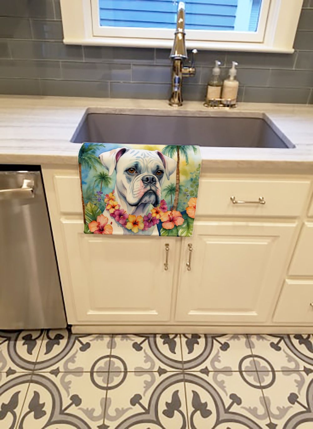 White Boxer Luau Kitchen Towel Dish Cloths Guest Hand Towel Decorative Bathroom Towel for Face,Tea, Dishcloth, Kitchen and Bath