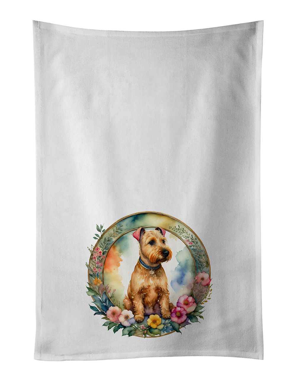 Lakeland Terrier and Flowers Kitchen Towel Set of 2 White Dish Towels Decorative Bathroom Hand towel for Hand, Face, Hair, Yoga, Tea, Dishcloth, 19 X 28", White