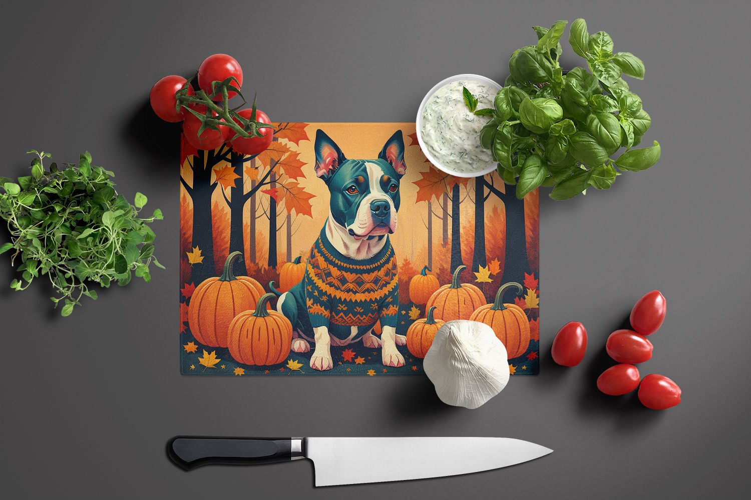 NEW Pit Bull Terrier Fall Glass Cutting Board Decorative Tempered Glass Kitchen Cutting and Serving Board Large Size Chopping Board