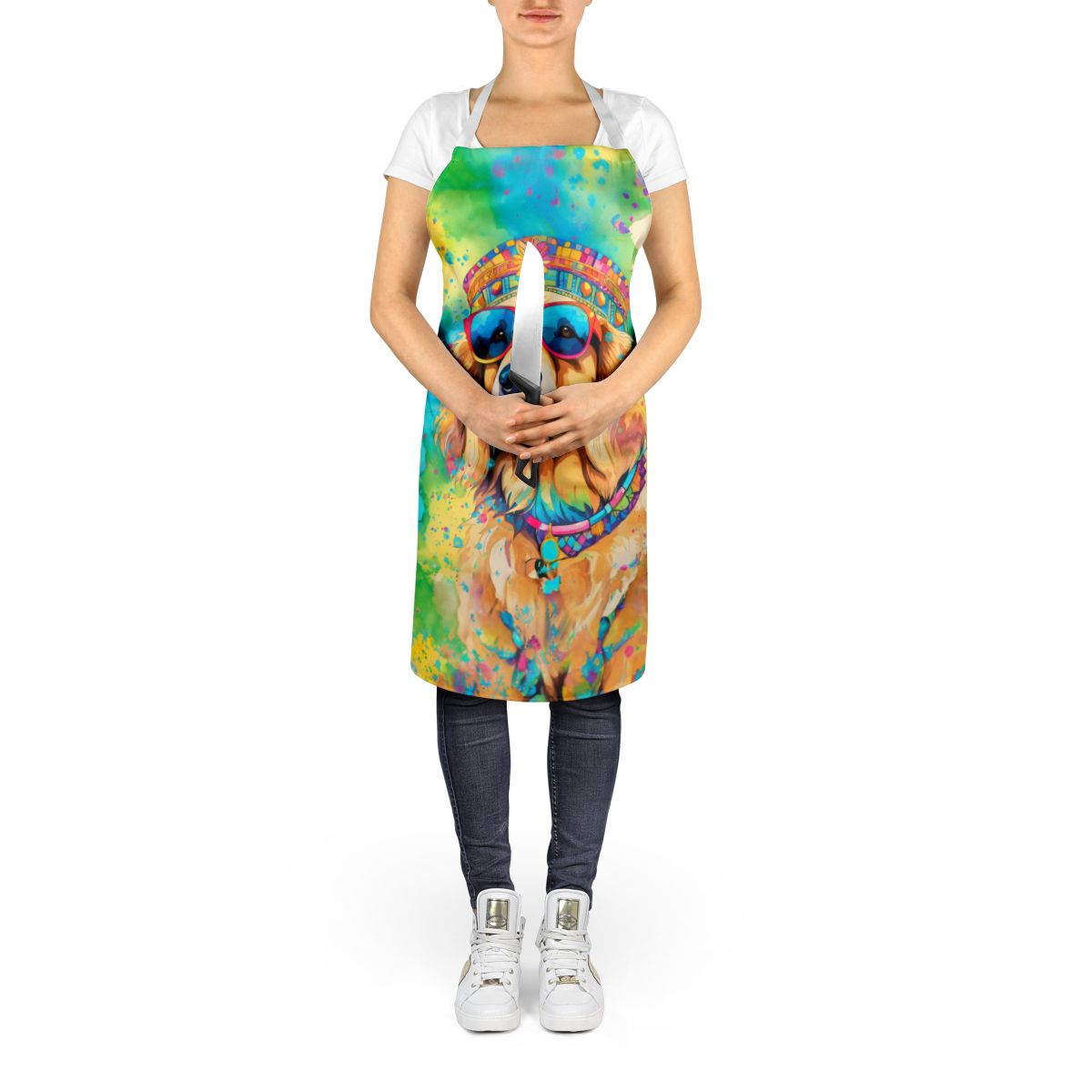 Golden Retriever Hippie Dawg Apron Cooking Kitchen Server Baking Crafts Gardening for Adult Women Men, Unisex, Large, Multicolor