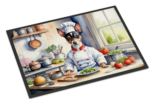 Rat Terrier The Chef Doormat Front Door Mat Indoor Outdoor Rugs for Entryway, Non Slip Washable Low Pile, 24H X 36W