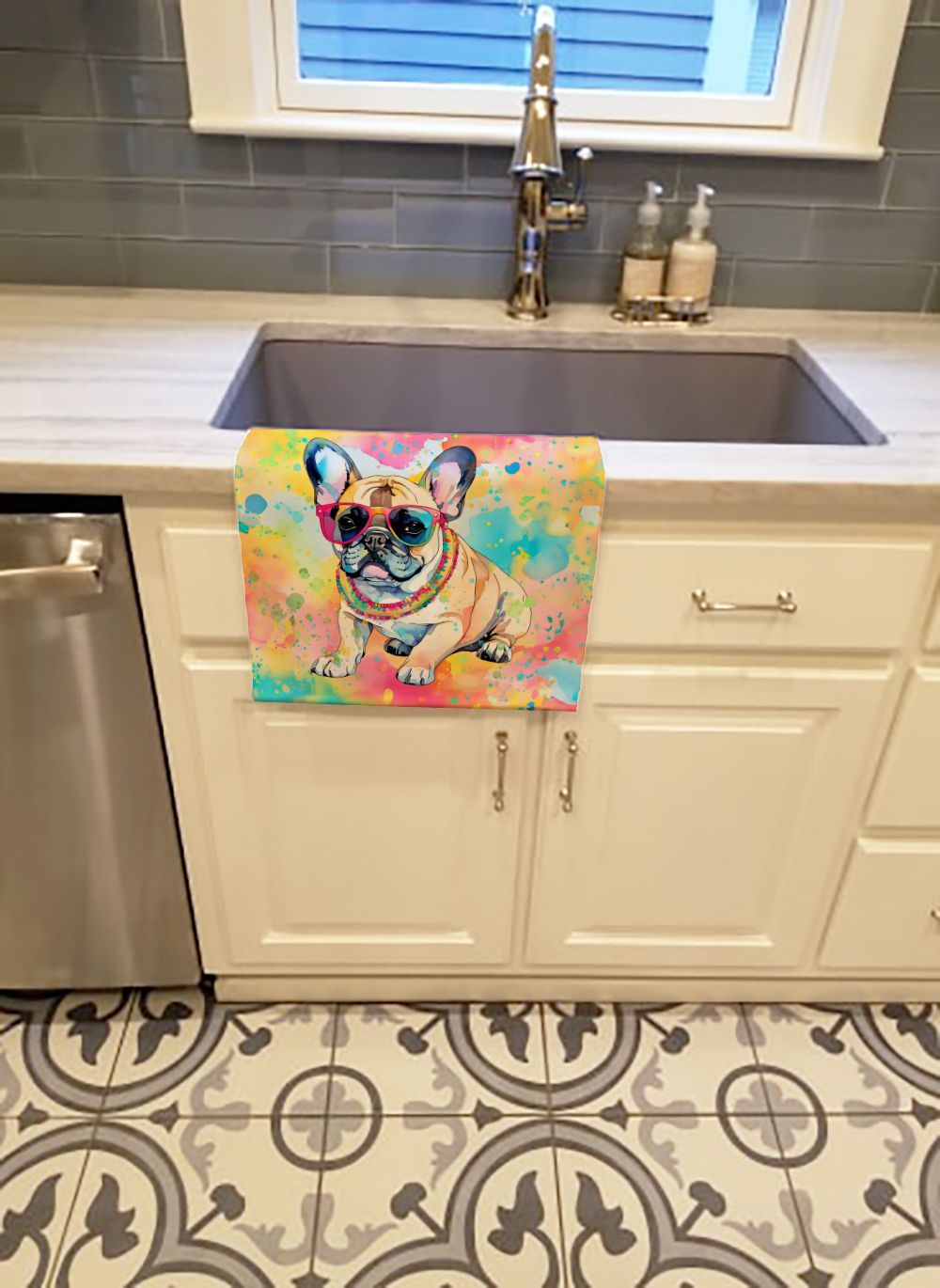 French Bulldog Hippie Dawg Kitchen Towel Dish Cloths Guest Hand Towel Decorative Bathroom Towel for Face,Tea, Dishcloth, Kitchen and Bath