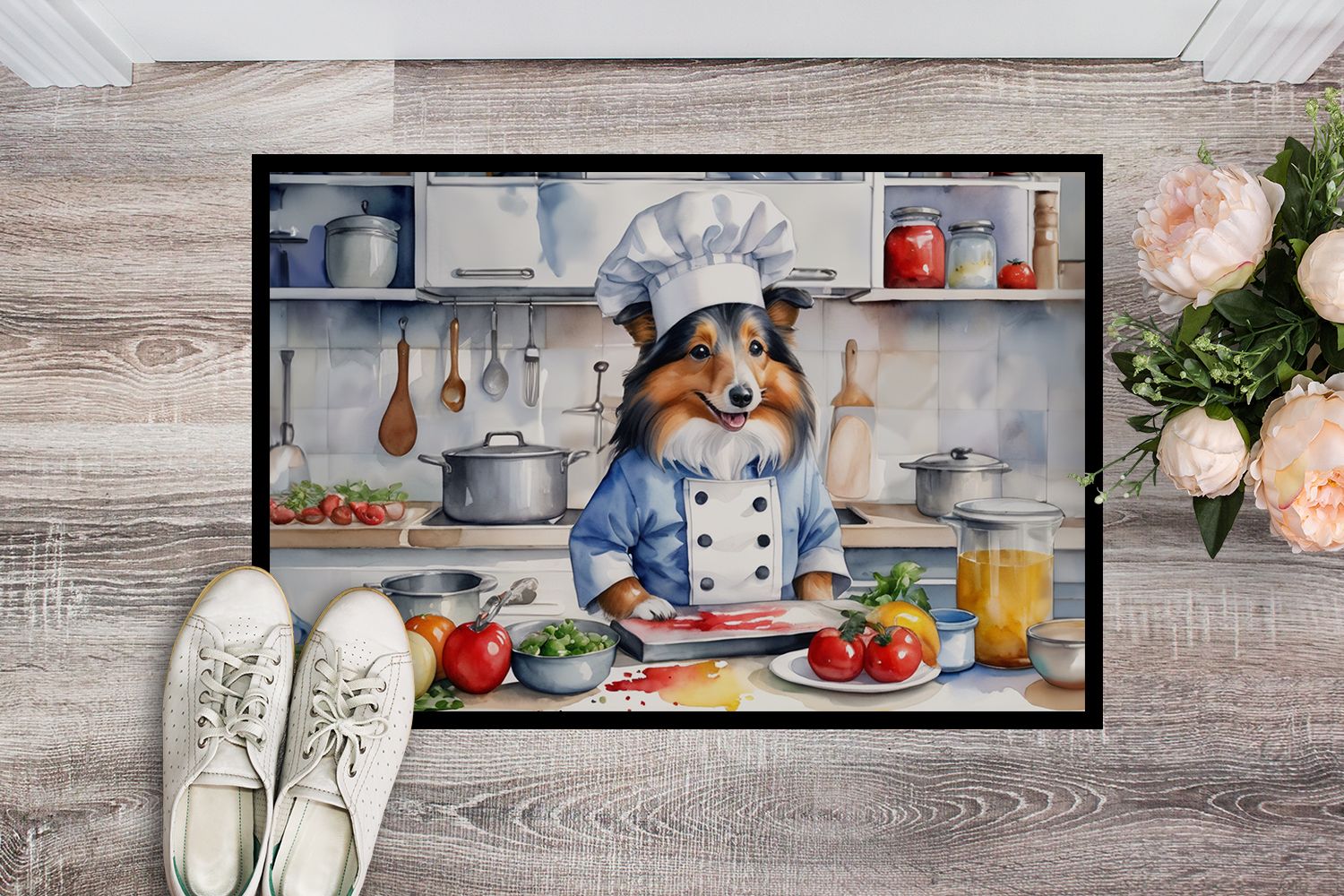 Sheltie The Chef Doormat Front Door Mat Indoor Outdoor Rugs for Entryway, Non Slip Washable Low Pile, 24H X 36W