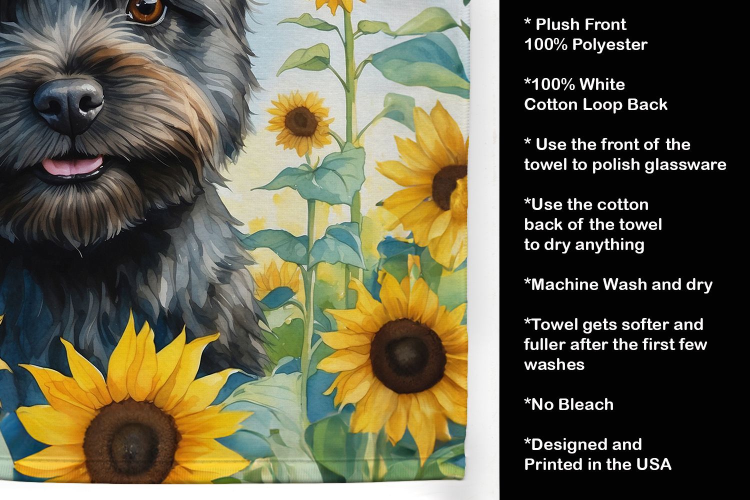Cairn Terrier in Sunflowers Kitchen Towel Dish Cloths Guest Hand Towel Decorative Bathroom Towel for Face,Tea, Dishcloth, Kitchen and Bath