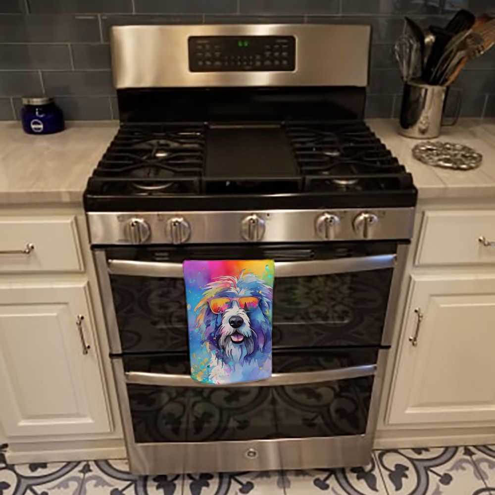 Old English Sheepdog Hippie Dawg Kitchen Towel Dish Cloths Guest Hand Towel Decorative Bathroom Towel for Face,Tea, Dishcloth, Kitchen and Bath