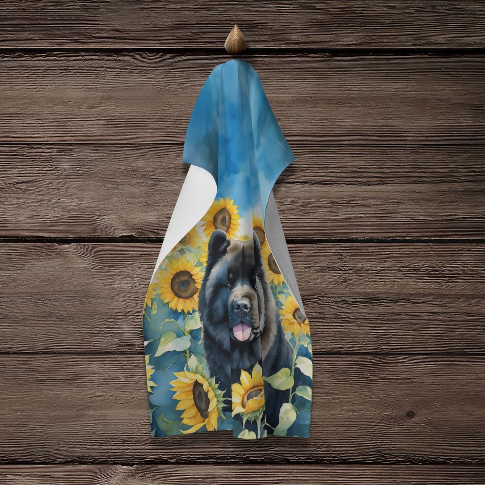 Chow Chow in Sunflowers Kitchen Towel Dish Cloths Guest Hand Towel Decorative Bathroom Towel for Face,Tea, Dishcloth, Kitchen and Bath
