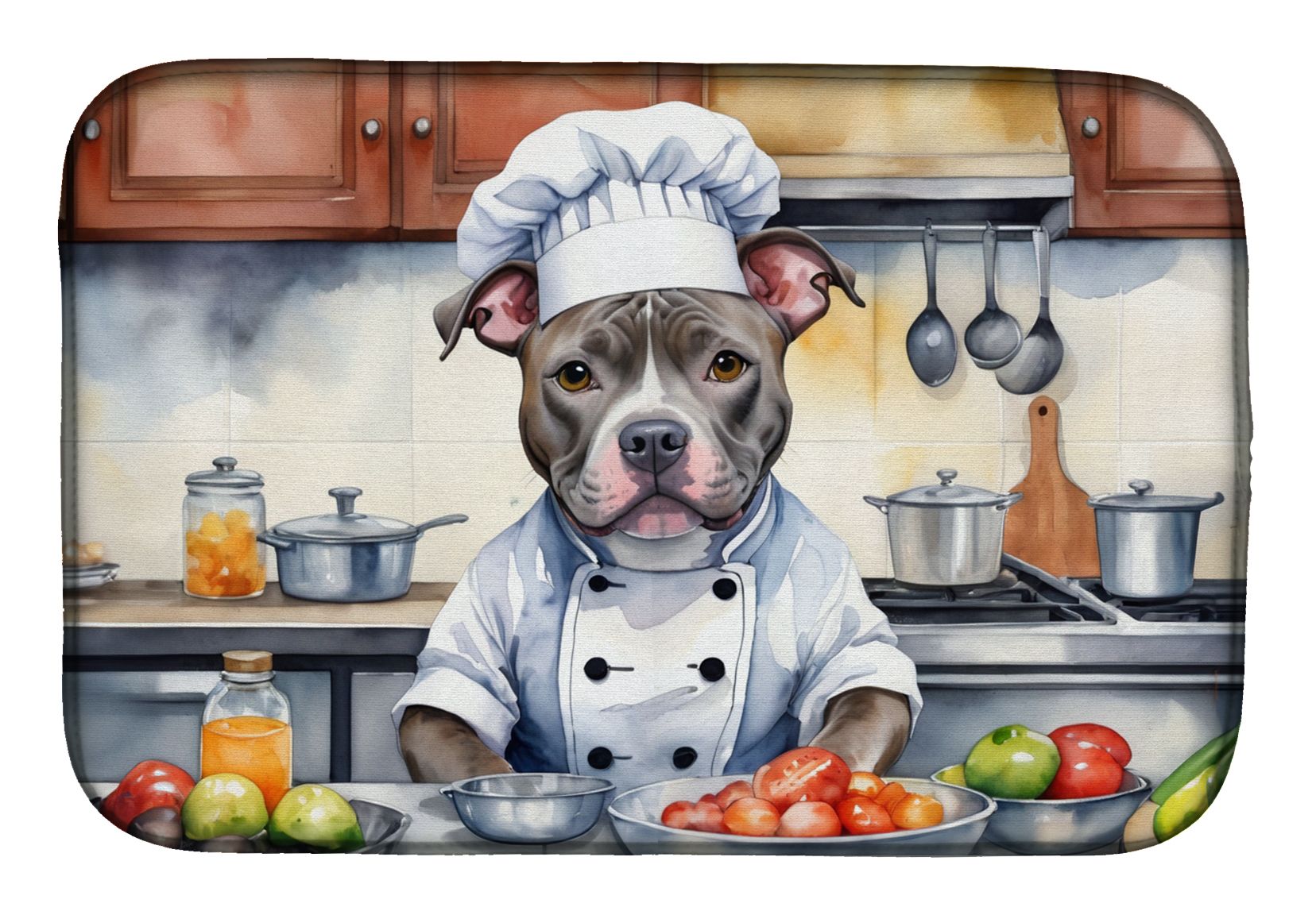 Pit Bull Terrier The Chef Dish Drying Mat Absorbent Dish Drying Mat Pad for Kitchen Counter Dish Drainer Mat for Countertop, 14 x 21", Multicolor