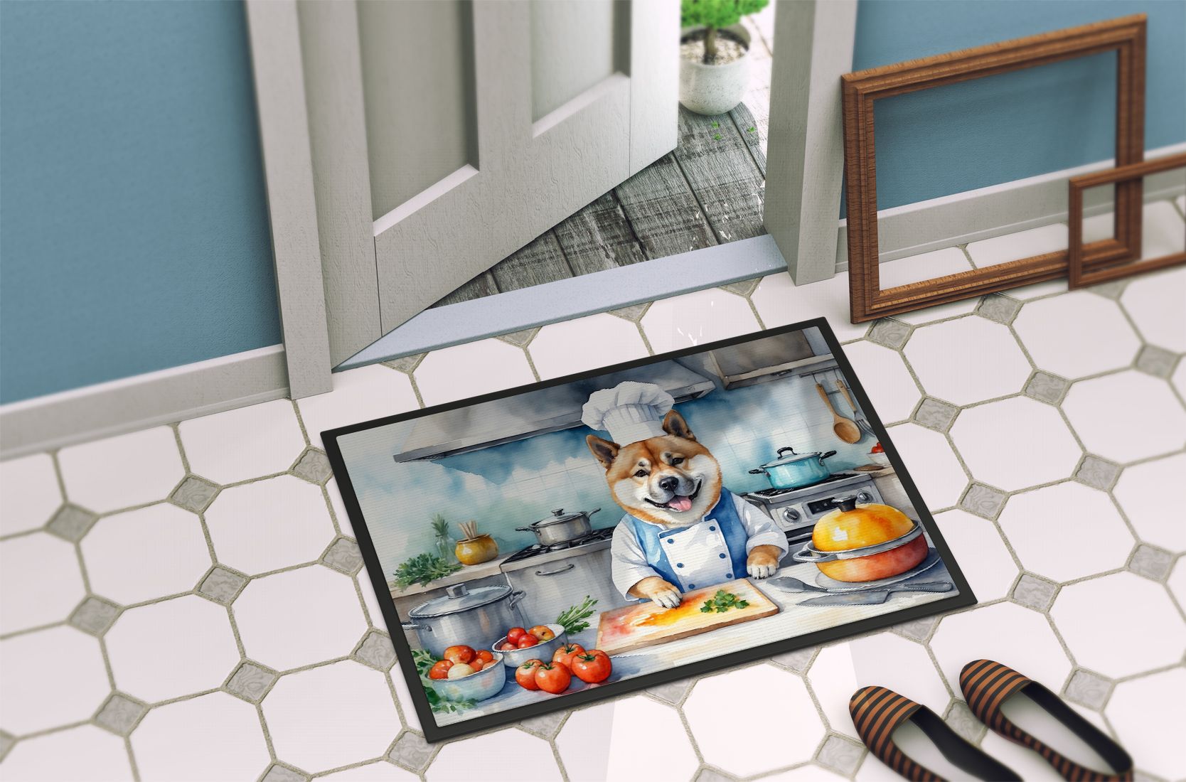 Akita The Chef Doormat Front Door Mat Indoor Outdoor Rugs for Entryway, Non Slip Washable Low Pile, 24H X 36W