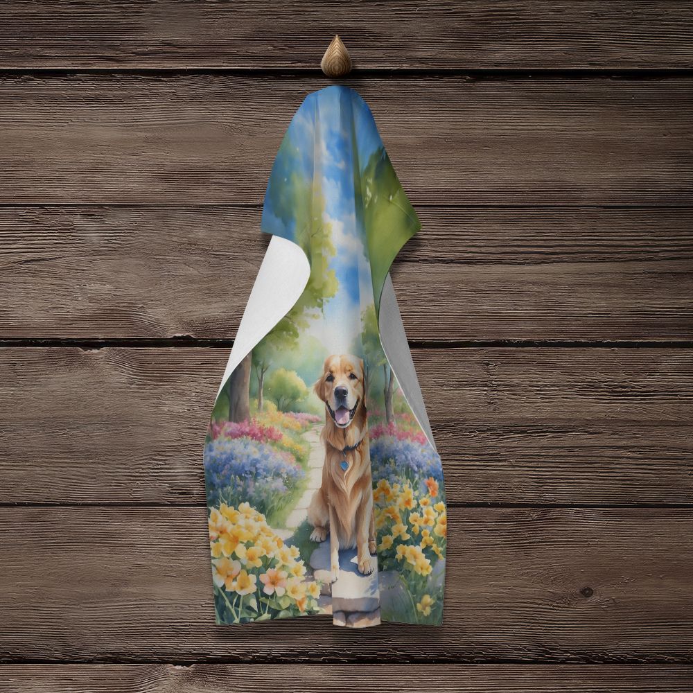 Golden Retriever Spring Path Kitchen Towel Dish Cloths Guest Hand Towel Decorative Bathroom Towel for Face,Tea, Dishcloth, Kitchen and Bath
