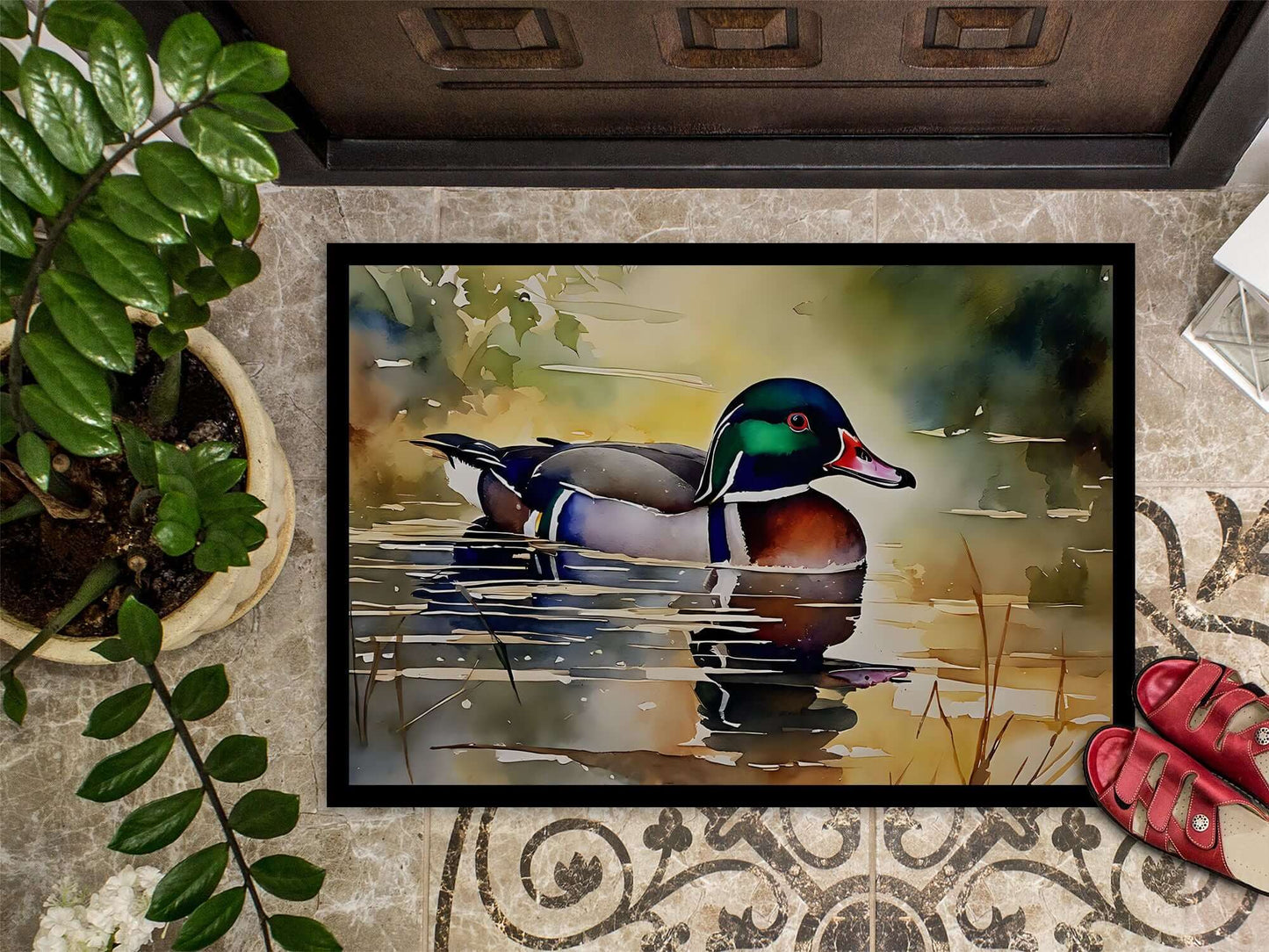 NEW Wood Duck Doormat Front Door Mat Indoor Outdoor Rugs for Entryway, Non Slip Washable Low Pile, 18H X 27W