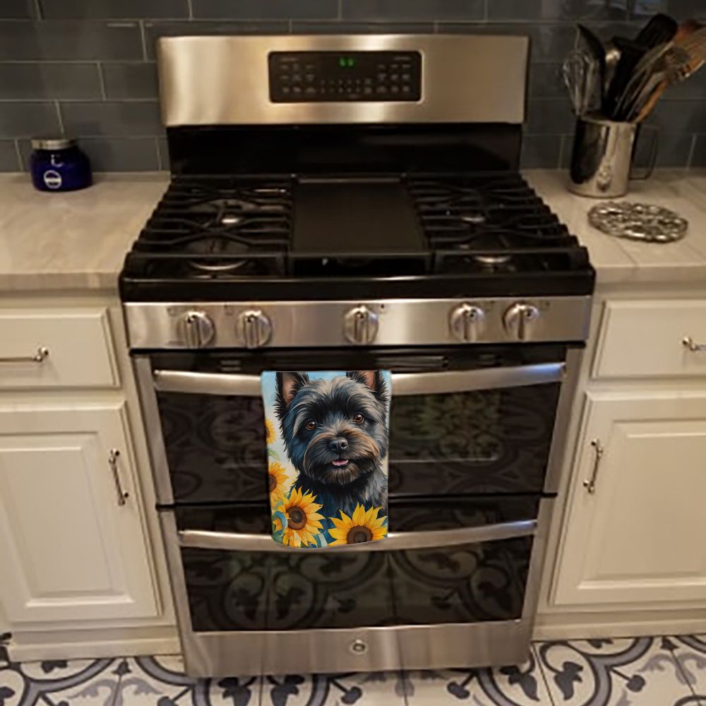 Cairn Terrier in Sunflowers Kitchen Towel Dish Cloths Guest Hand Towel Decorative Bathroom Towel for Face,Tea, Dishcloth, Kitchen and Bath