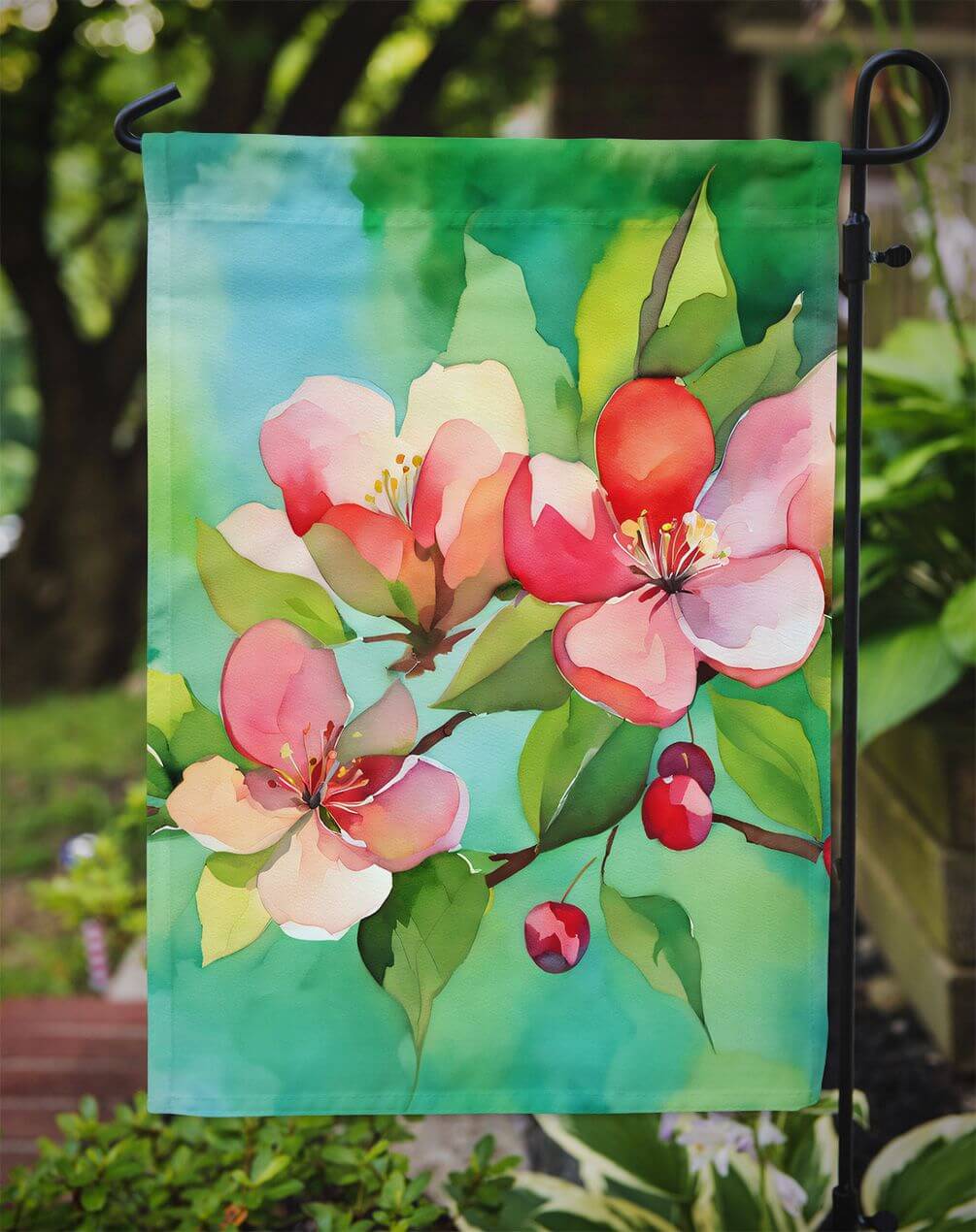 Arkansas Apple Blossom in Watercolor Garden Flag Mailbox Flag Decorative Yard Flag Banner Outside Patio Artwork Yard Flower Beds, Garden Size, Multicolor