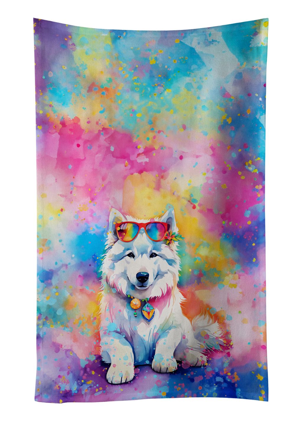 Samoyed Hippie Dawg Kitchen Towel Dish Cloths Guest Hand Towel Decorative Bathroom Towel for Face,Tea, Dishcloth, Kitchen and Bath