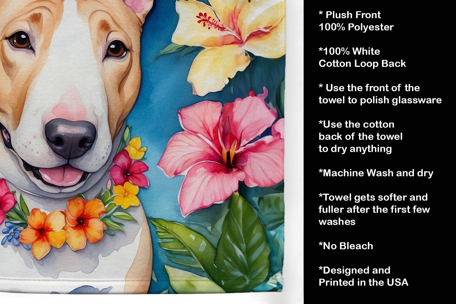 NEW English Bull Terrier Luau Kitchen Towel Dish Cloths Guest Hand Towel Decorative Bathroom Towel for Face,Tea, Dishcloth, Kitchen and Bath