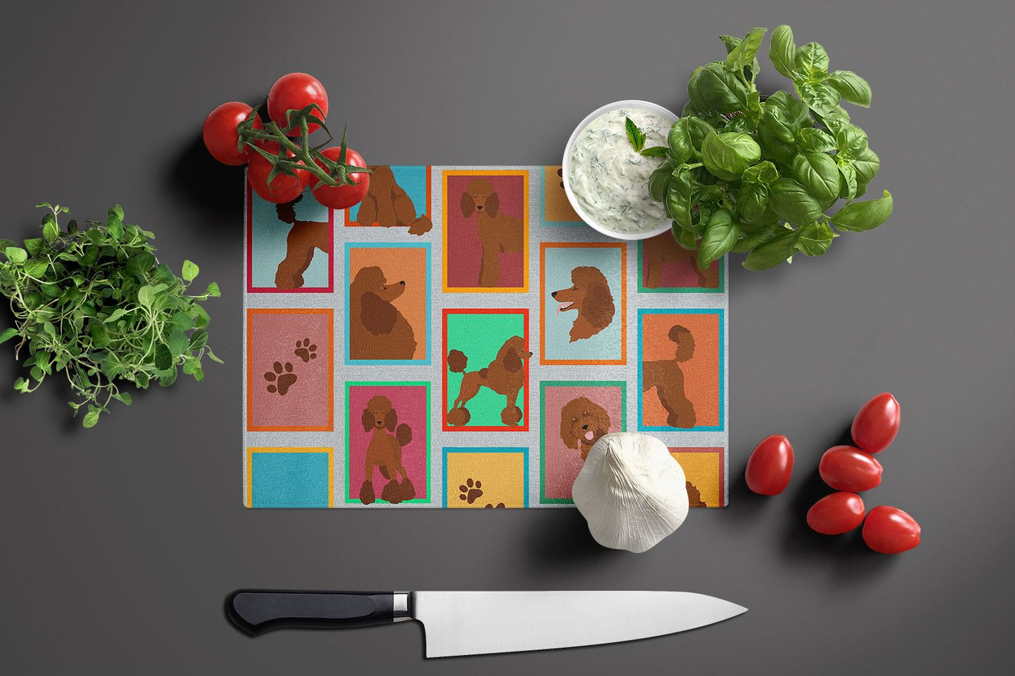 NEW Lots of Chocolate Standard Poodle Glass Cutting Board Decorative Tempered Glass Kitchen Cutting and Serving Board Large Size Chopping Board