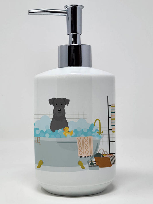 Black Miniature Schnauzer in Bathtub Ceramic Soap Dispenser Hand Soap Dispenser Pump Bottles for Bathroom Kitchen, Empty Refillable Liquid Soap Container
