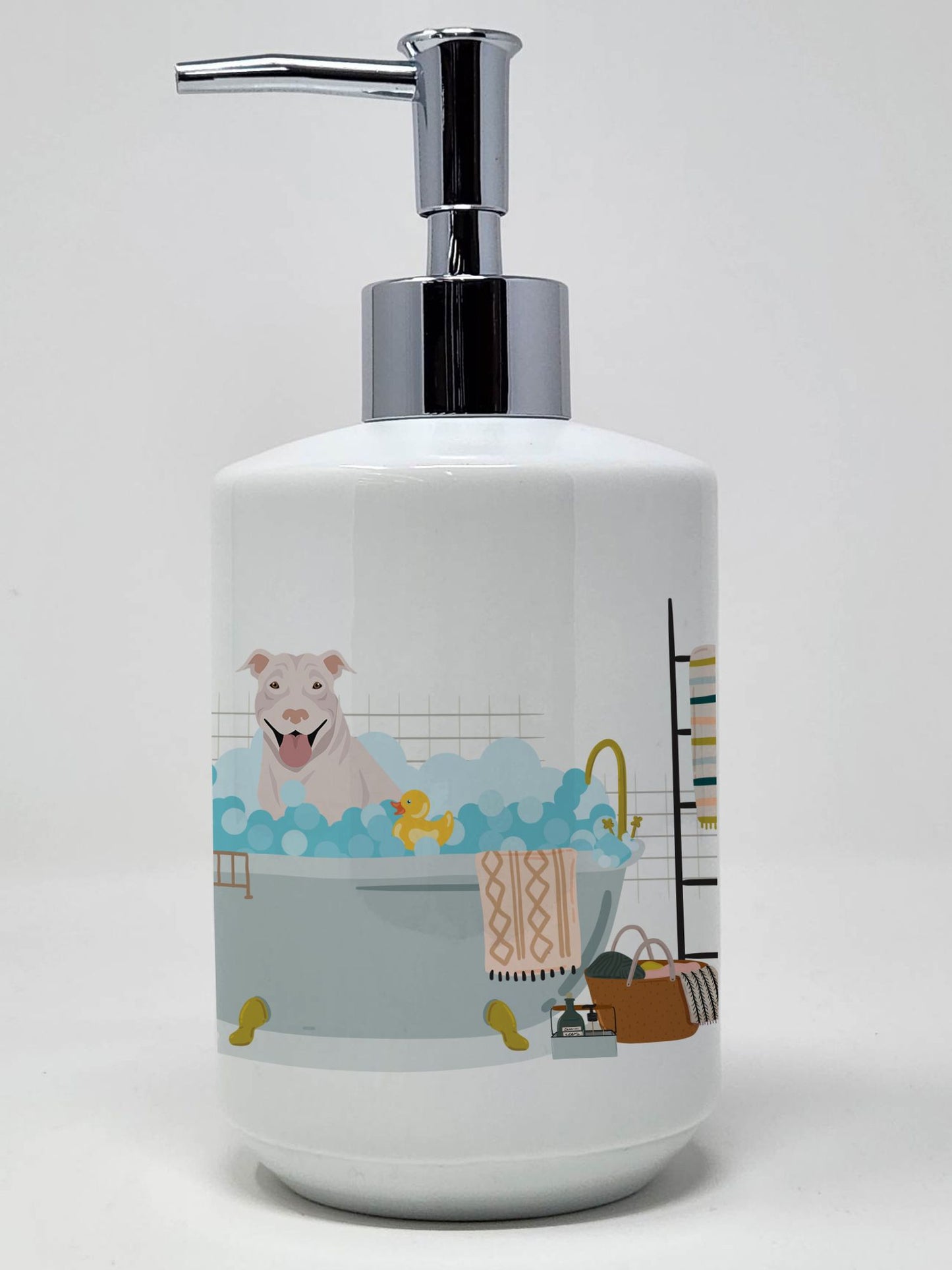 NEW White Pit Bull Terrier Ceramic Soap Dispenser Hand Soap Dispenser Pump Bottles for Bathroom Kitchen, Empty Refillable Liquid Soap Container