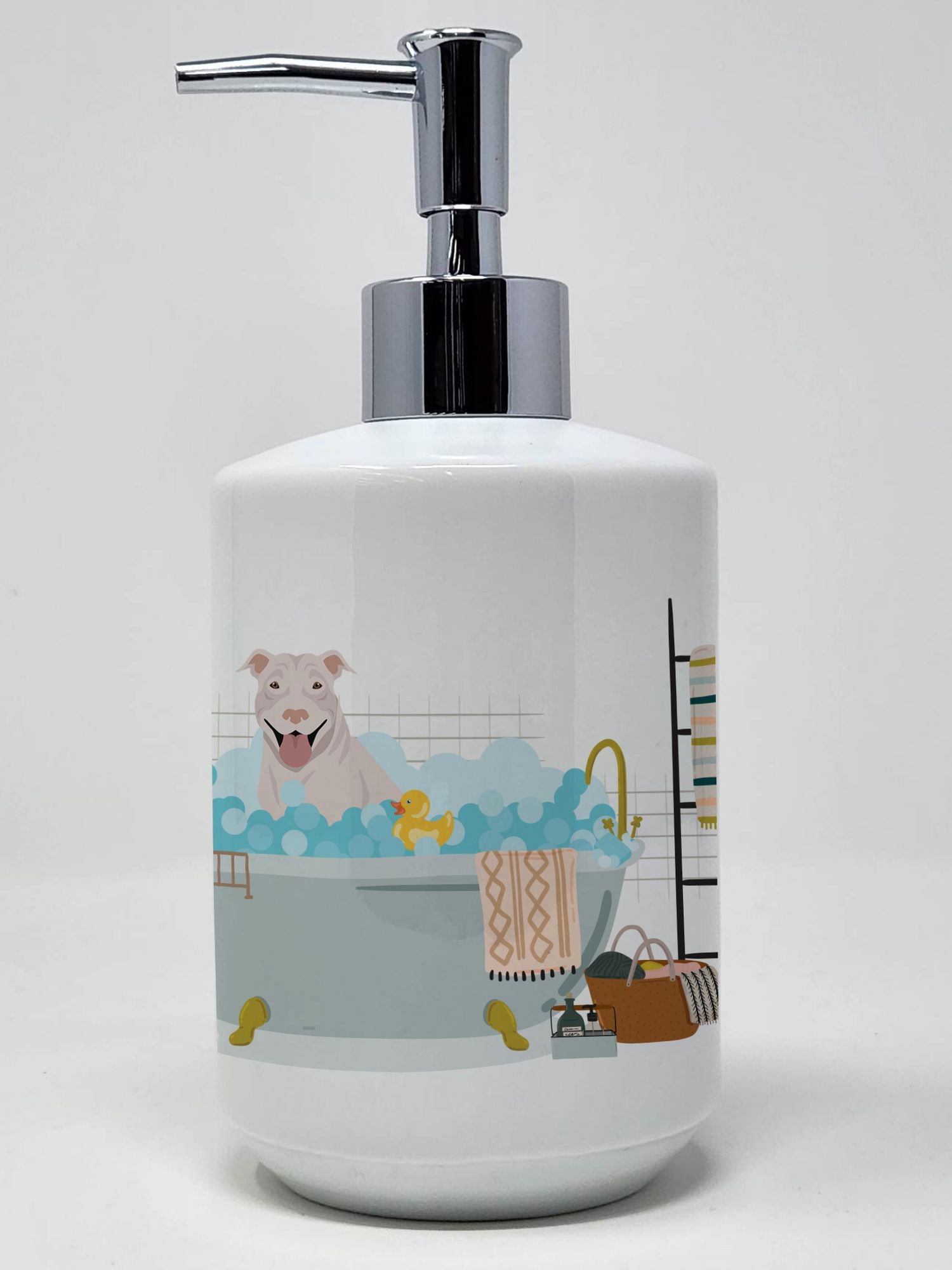 NEW White Pit Bull Terrier Ceramic Soap Dispenser Hand Soap Dispenser Pump Bottles for Bathroom Kitchen, Empty Refillable Liquid Soap Container