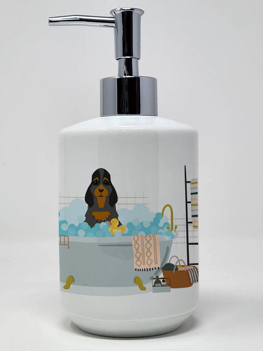 Black Tan Cocker Spaniel in Bathtub Ceramic Soap Dispenser Hand Soap Dispenser Pump Bottles for Bathroom Kitchen, Empty Refillable Liquid Soap Container